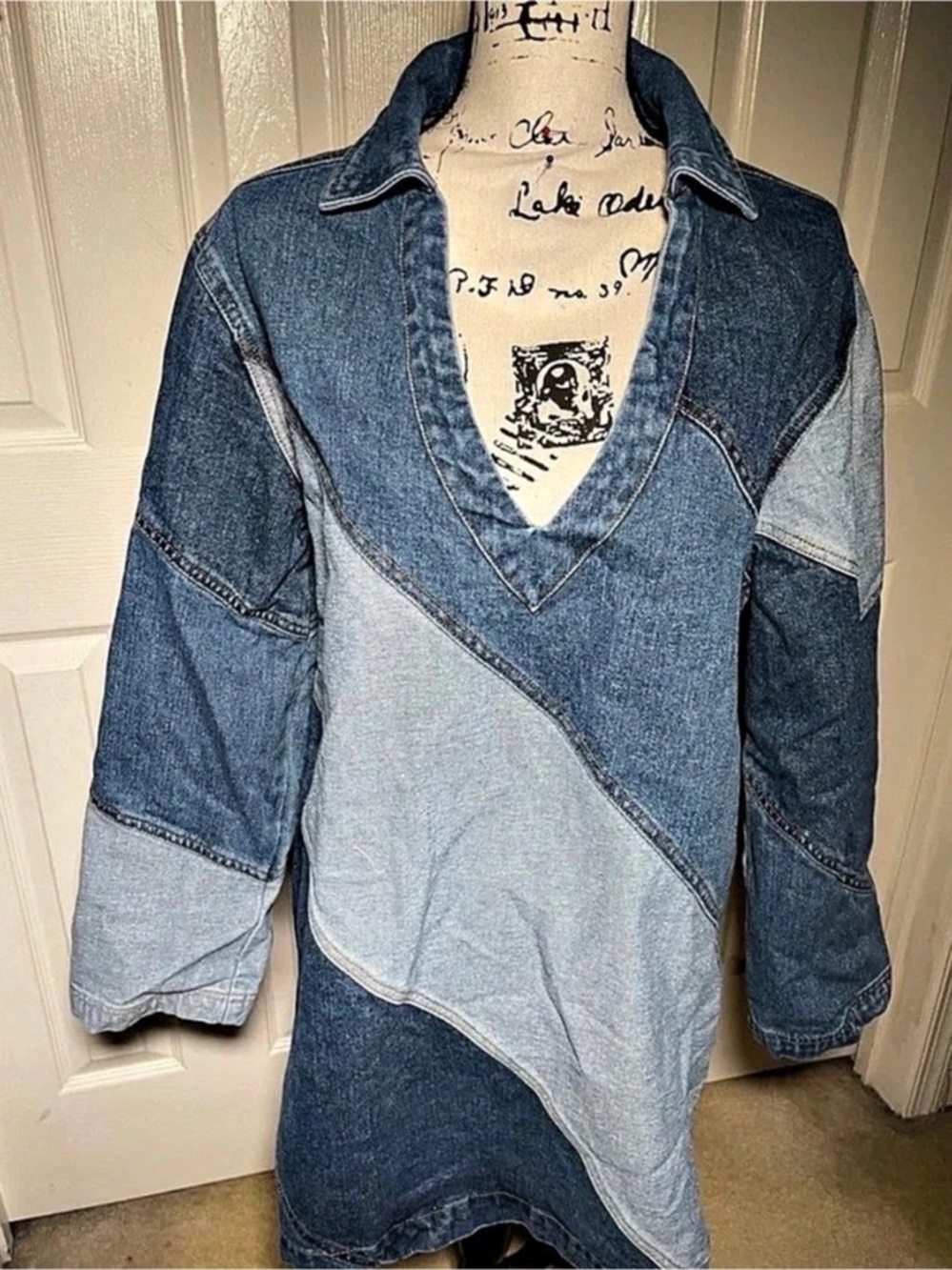 Nasty Gal Color Block Denim Jacket Shirt Large - Like New